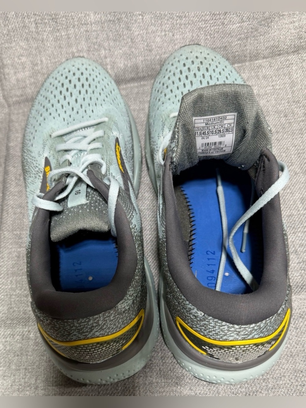Brooks Ghost 16 Men’s 11.5 D Running Shoes Green Gray Yellow No Insoles - Picture 5 of 8